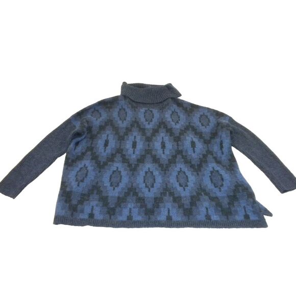 Soft Surroundings‎ Sweater Womens L Blue Cowl Neck Poncho Hem Wool Alpaca Knit - Picture 1 of 14